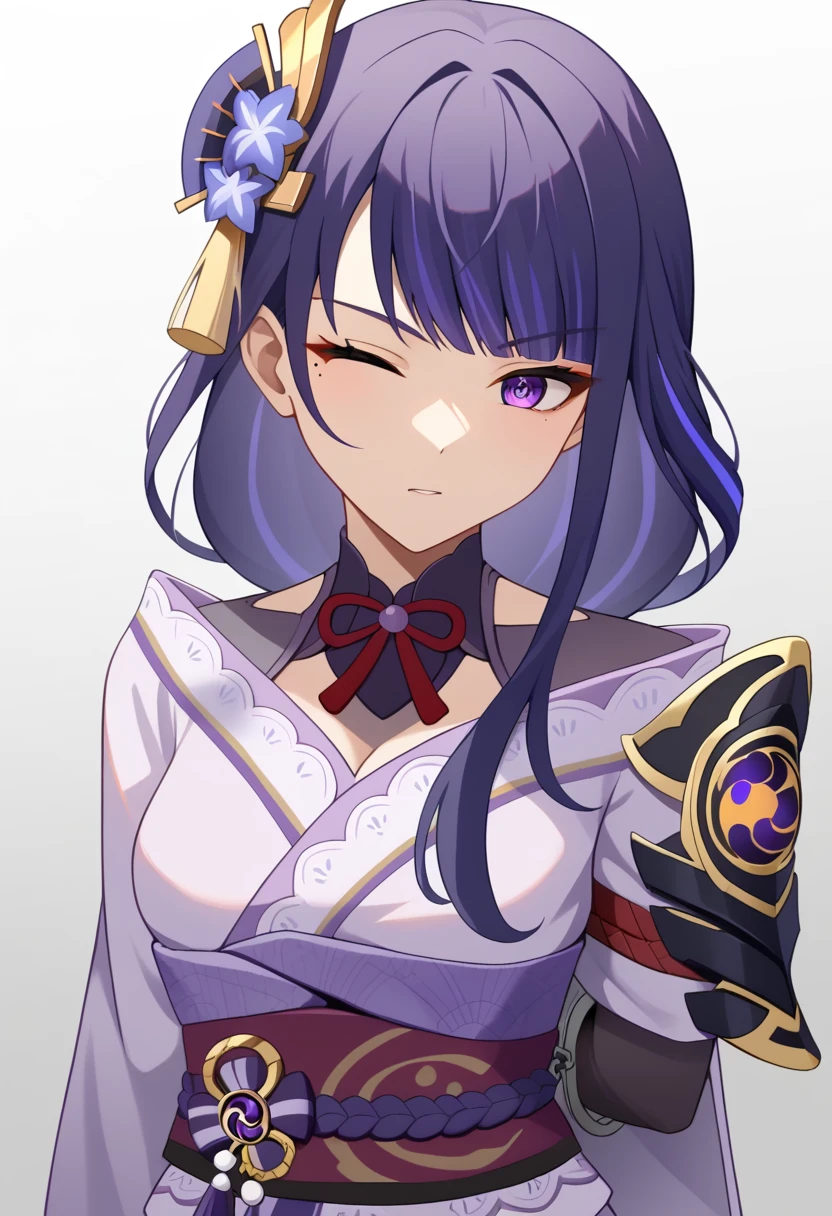 score_9,score_8_up,score_7_up,1girl,raiden_shogun_ckxl,solo,black_hair,long_hair,streaked_hair,two-tone_hair,sidelocks,hair_ornament,absurdres,highres,;\),blunt_bangs,bridal_gauntlets,commentary,long_sleeves,looking_at_viewer,low_ponytail,mitsudomoe_\(shape\),obiage,one_eye_closed,,short_kimono,shoulder_armor,simple_background,white_background,wide_sleeves,extremely detailed,high definition restrained,police,arrest,restrained,shackles,(((handcuffs, cuffs, upper body, handcuff, bound wrists))),masterpiece, best quality,raiden shogun handcuffs behind her back,2 policewoman.behind her bsck position.escort in handcuffed.handcuffed behind back.raiden shogun handcuffed,raiden shogun handcuffed behind her back.arrested.policewonan.handcuffs behind back