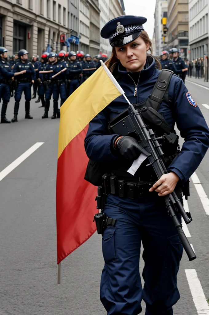 Woman with German flag fights against police