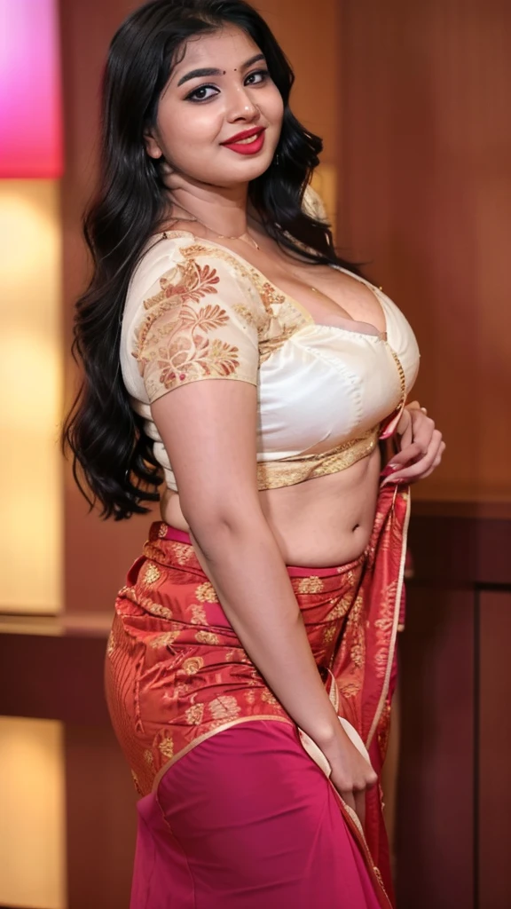  Indian woman masterpiece, best quality, ultra-detailed, (warm hue, warm tone: 1.2), wearing Big Down Hook  Blouse , 20 years old, (((big tits1.8))),((Huge breasts 1.6)),(((Plump body 1.8))), (((Big  1.8)))，BBW(((Chubby 1.8))),((((Fat body 1.8)))),,(BIG ASS) (Indian instagram photo, wearing Hook Blouse closeup face photo of 23 y.o Chloe in kebaya, Red Lipstick, sensual Lipstick, Sensational Make Up, huge cleavage, huge breasts pale skin, (smile:0.4), hard shadows, G-STRING, bright lighting FrontSide
