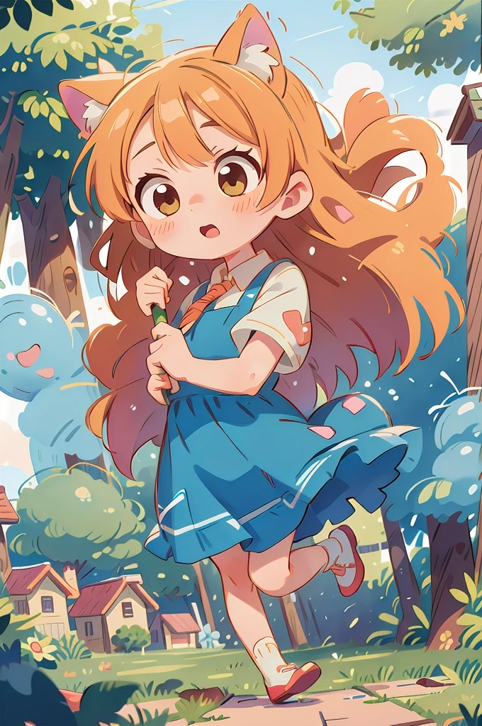 From the ants’ perspective、Anime girl with cat ears, long blonde hair and blue dress stands in front of the house, In dress, , cute anime waifu in a beautiful dress, Splash Art Anime , cute anime girl, pretty anime girl, blonde anime girl with long hair, beautiful anime girl, young anime girl, Clean, detailed anime art, Portrait of a cute anime girl, babe, meow.