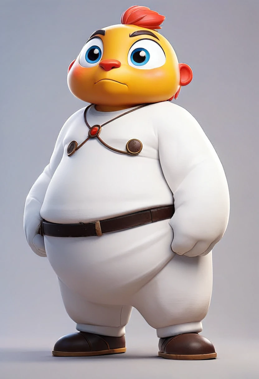 A round mascot with a pure white body, seen from the front.