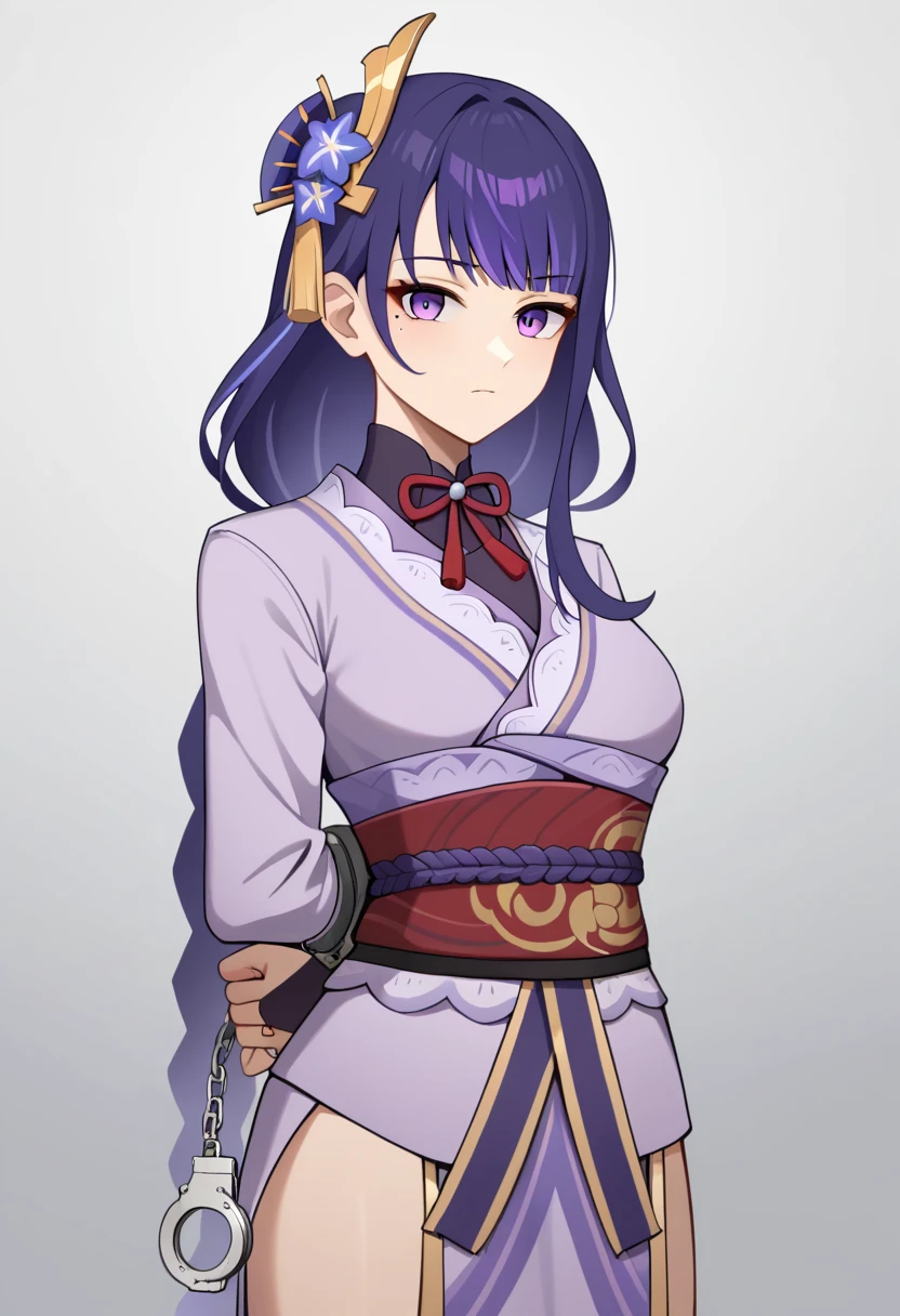 score_9,score_8_up,score_7_up,1girl,raiden_shogun_ckxl,solo,black_hair,long_hair,streaked_hair,two-tone_hair,sidelocks,hair_ornament,absurdres,highres,;\),blunt_bangs,bridal_gauntlets,commentary,long_sleeves,looking_at_viewer,low_ponytail,mitsudomoe_\(shape\),obiage,one_eye_closed,,short_kimono,shoulder_armor,simple_background,white_background,wide_sleeves,extremely detailed,high definition restrained,police,arrest,restrained,shackles,(((handcuffs, cuffs, upper body, handcuff, bound wrists))),masterpiece, best quality,raiden shogun handcuffs behind her back,2 policewoman.escort in handcuffed.handcuffed behind back.raiden shogun handcuffed,raiden shogun handcuffed .arrested.policewonan.handcuffs 