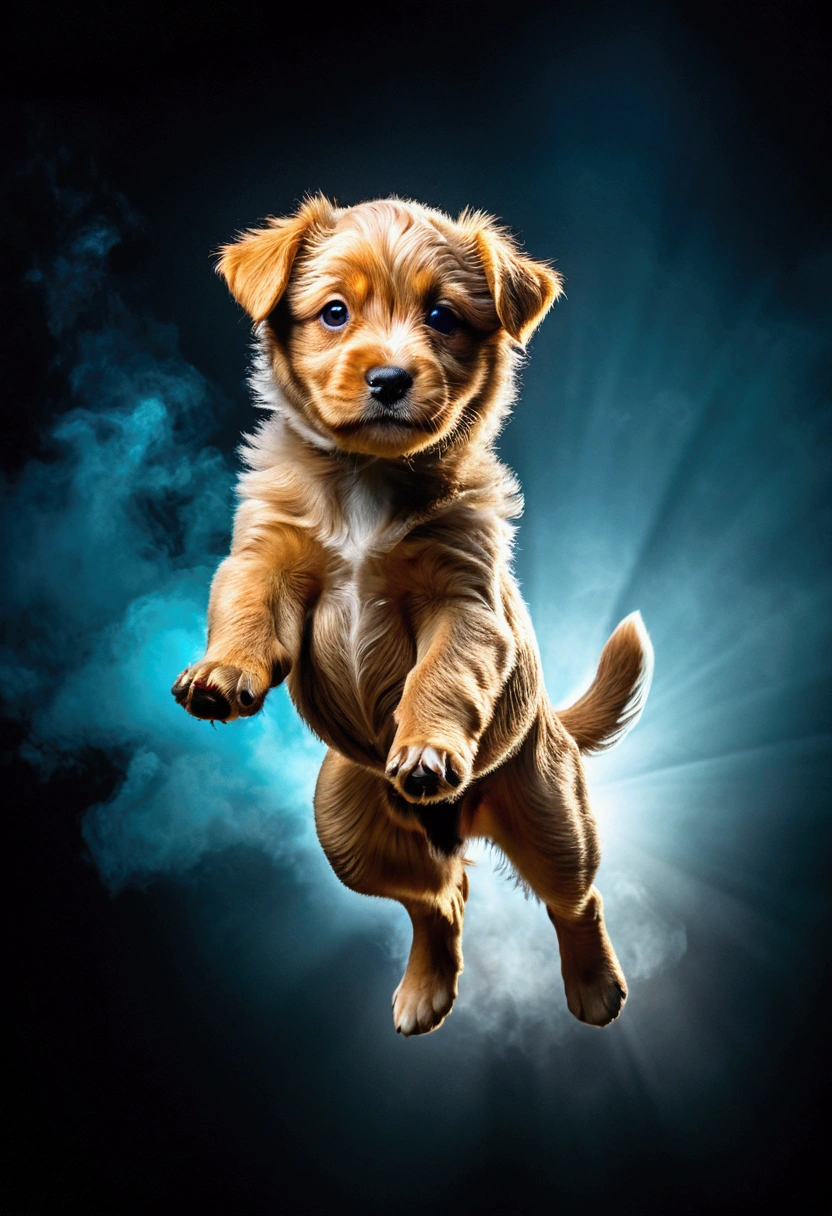 (Flying Puppy), sky, Explore the Enchanted Enclave with (clouds), a hidden sanctuary where flora and fauna coexist in perfect harmony, creating a magical realm untouched by time, full body, award-winning, cinematic still, emotional, vignette, dynamic, vivid, (masterpiece, best quality, Professional, perfect composition, very aesthetic, absurdres, ultra-detailed, intricate details:1.3)
