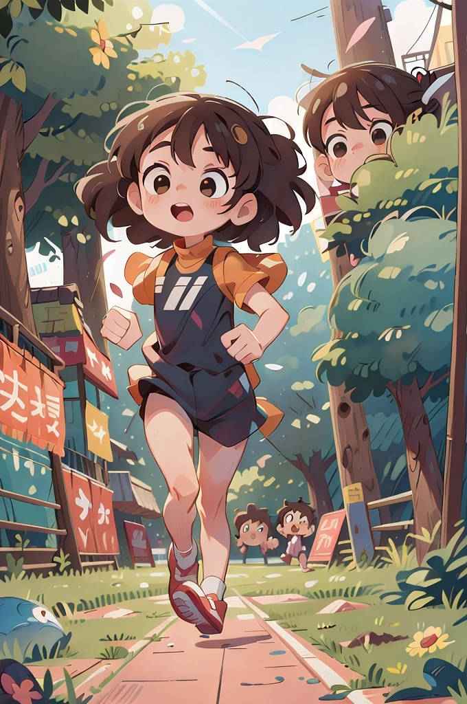 From the point of view of the ants top quality complicated parts cute anime girl running at the city long brown hair cute black dress light brown skin wavy hair masterpiece