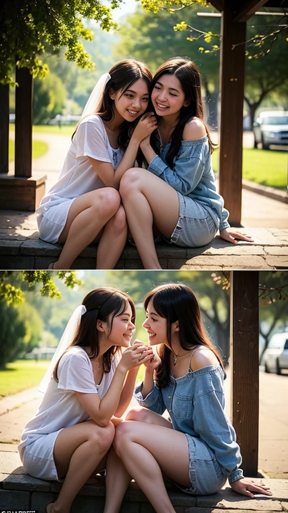 ((Beautiful sisters playing together:1.3, Beautiful sisters touching each other's breasts:1.3)), (8k, RAW Photos, Highest quality, masterpiece:1.2), Looking at the audience, Viewed from the front, Beautiful white skin, knees, Absurd face is small, Part your bangs down the middle, The forehead is visible, Glare, ((Cute and happy face:1.3)), Ultra-high resolution, ((Cute appearance々Color underwear)), ((Slender body line)), (Outstanding proportions), high school girl, (Idolフェイス, :1.65), Japanese women, Are standing, (Photorealistic:1.37), Photon Mapping, Realistic, Cute and small face, Brown eyes, prospect, Written boundary depth, Blurred Background, (I can see the bangs), Silky smooth hair, (Firm stomach:1.3), (Beautiful and slim thighs:1.4), Small beautiful butt, (Curved waist), thigh, Nogizaka idol, Idol, (Detailed hands:1.3, Accurate hands:1.3, Beautiful little hands of a girl:1.3), (Firm and beautiful breasts:1.3), Super quality, Low people, (Clear white skin, Skin with visible pores:1.2), (Focus on the face), Check and correct the garment construction, (Perfect Anatomy:1.3), (Detailed eyes and face:1.3, Professional photography techniques),