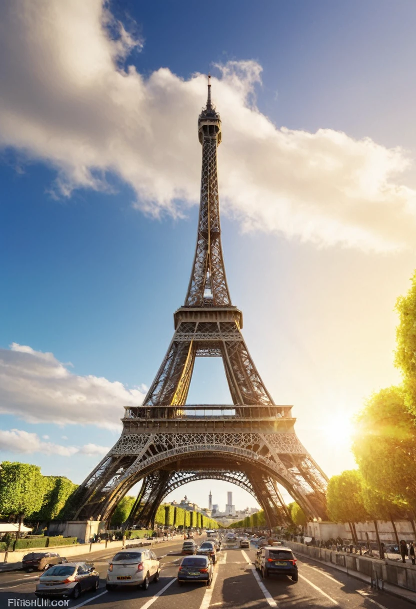 master piece,ultra-detailed,Realistic,16K,paris,eiffel tower,sunshine,hopehully,bright