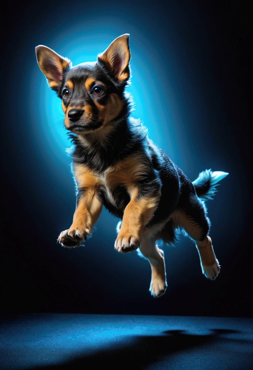 (Flying Puppy), sky, in Folk Art style, featuring (sky blue and sun yellow) traditional motifs, full body, award-winning, cinematic still, emotional, vignette, dynamic, vivid, (masterpiece, best quality, Professional, perfect composition, very aesthetic, absurdres, ultra-detailed, intricate details:1.3)​