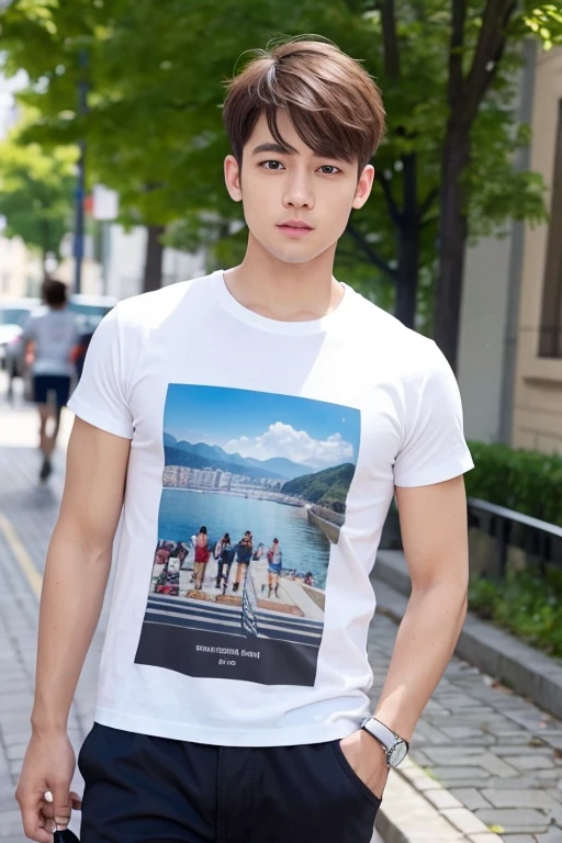 photograph,Realistic,Matching app,male,T-Shirts,Short Hair,1 person,In town,