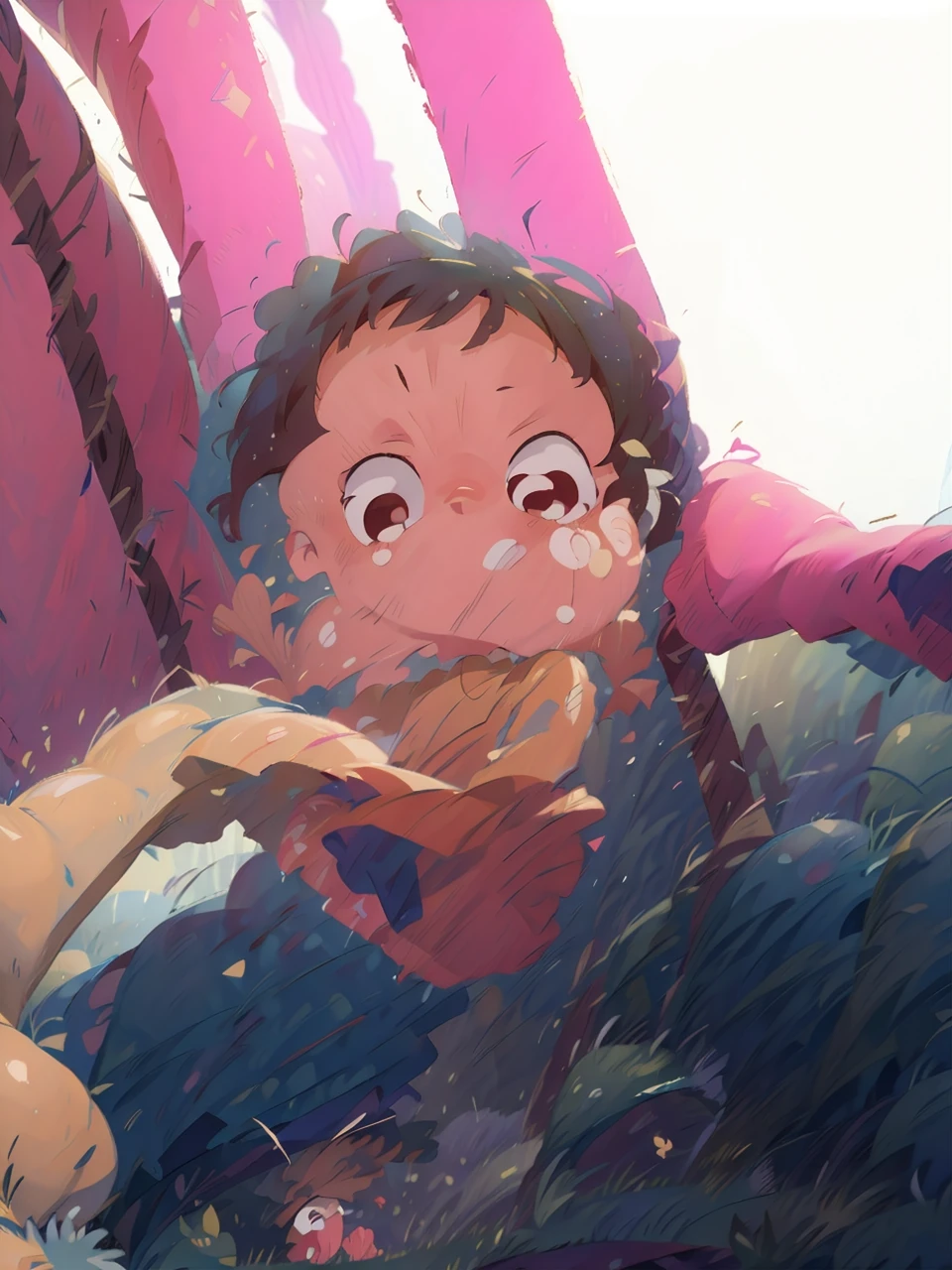 Anime baby crying a sister carries the crying  at a city top quality masterpiece 