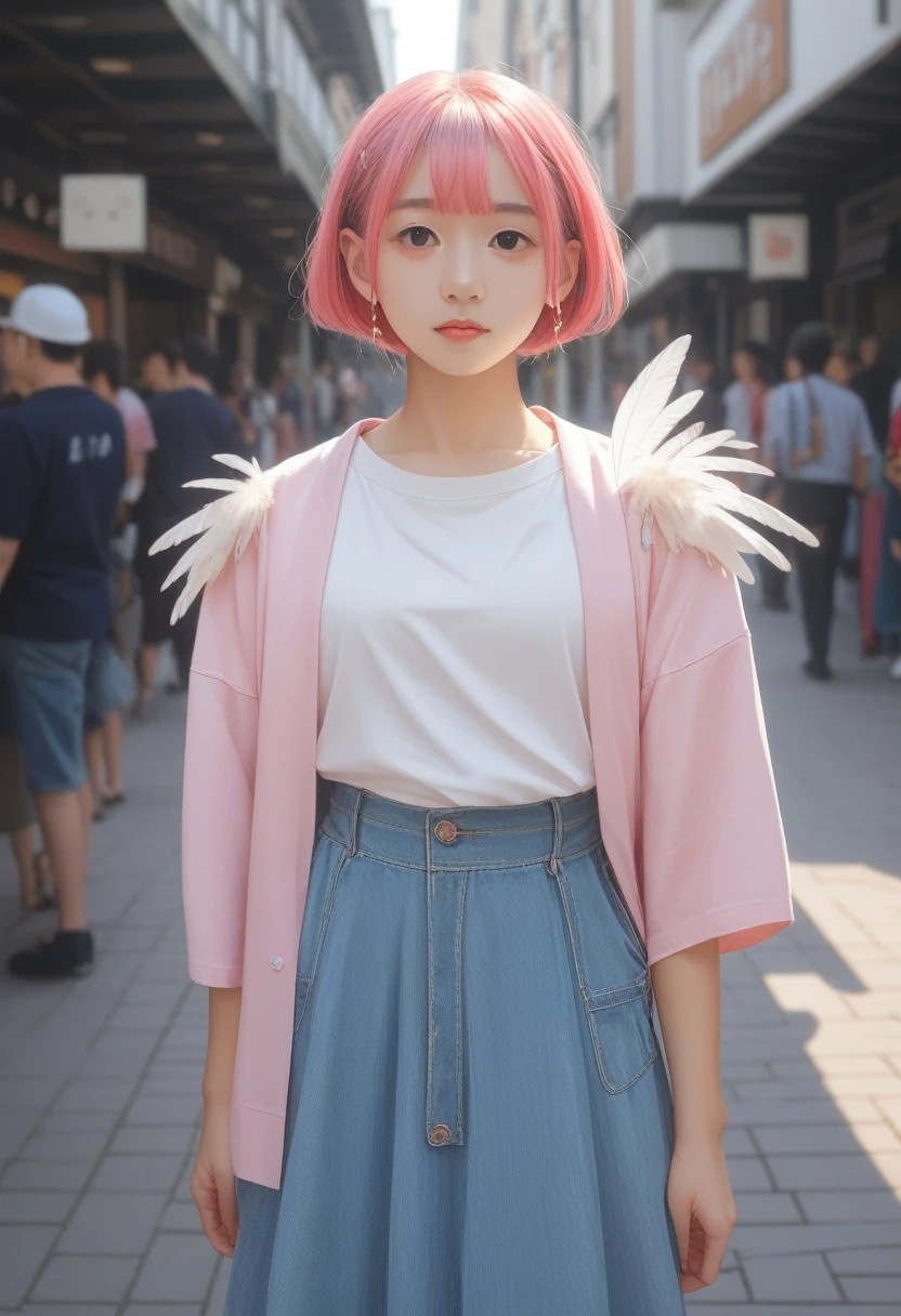Girl with blue-pink hair and peacock feathers, Inspired by Cheng Liyanjun, CG Society, 🌺 Anime style. 8K, Anime style 3D, Popular on cgstation, 8K high quality detail art, guvez style artwork, Fantasy art style, Realistic anime 3D style, Anime inspiration, Anime style mixed with Fujifilm