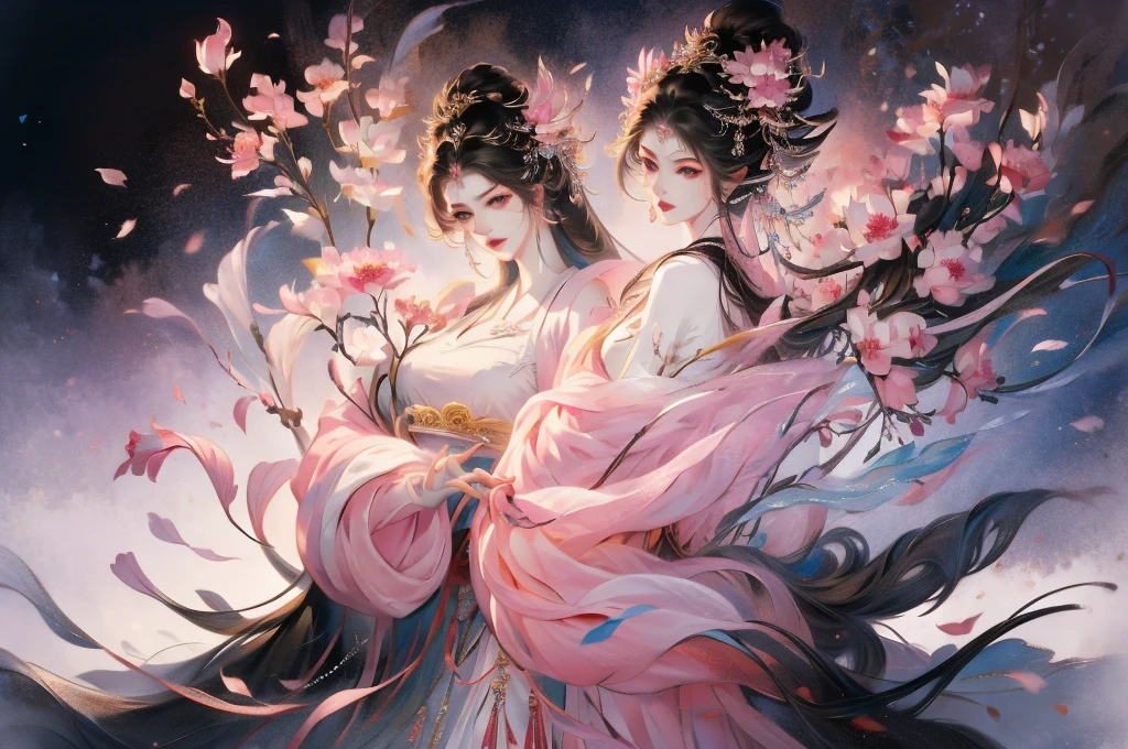 Unparalleled beauty，masterpiece，a woman，Wearing pink and black clothes，Shadowbringer，4K detail fantasy，beautiful fantasy queen，Game CG，xianxia fantasy，xianxia hero，2。5D CGI anime fantasy artwork，Close-up of the goddess，Ruan Jia and artgerm，World of Warcraft 4K detail fantasy，Super detailed fantasy characters
