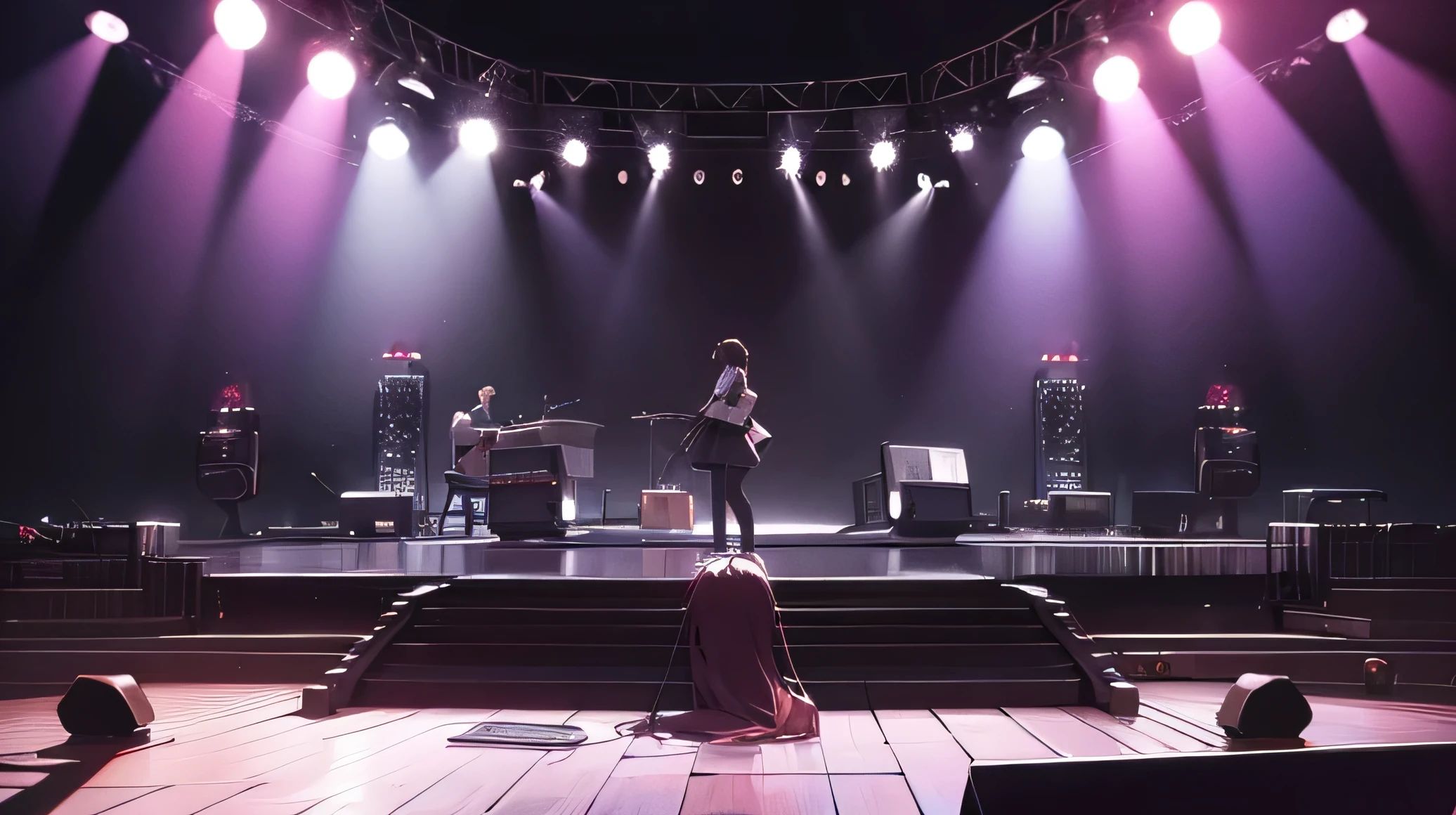 music stage as background, highly detailed, Anime style