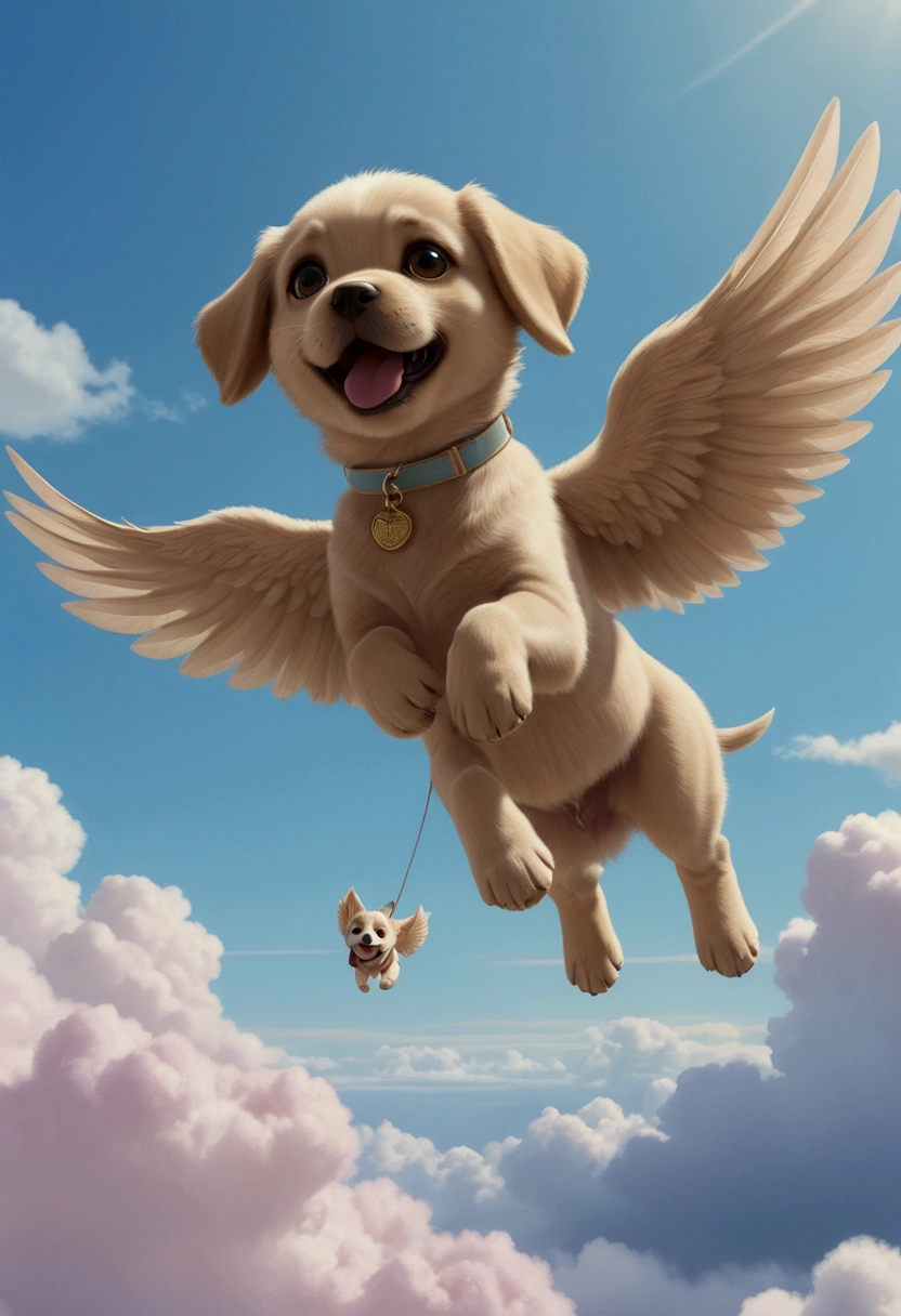 (Flying Puppy), sky, 1990s anime, retro fashion, muted pastel colors, cozy atmosphere, detailed facial features, full body, award-winning, cinematic still, emotional, vignette, dynamic, vivid, (masterpiece, best quality, Professional, perfect composition, very aesthetic, absurdres, ultra-detailed, intricate details:1.3)