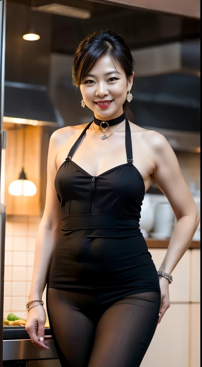 75 years old mom milf Chinese Lady large earring Big choker navel piercing decoration A bracelet Silver Hair realisitic Gorgeous Madame Beautiful Mature Woman sexly Smile Gentle woman navel piercing 4K High quality kitchen equipment ingredients High leg