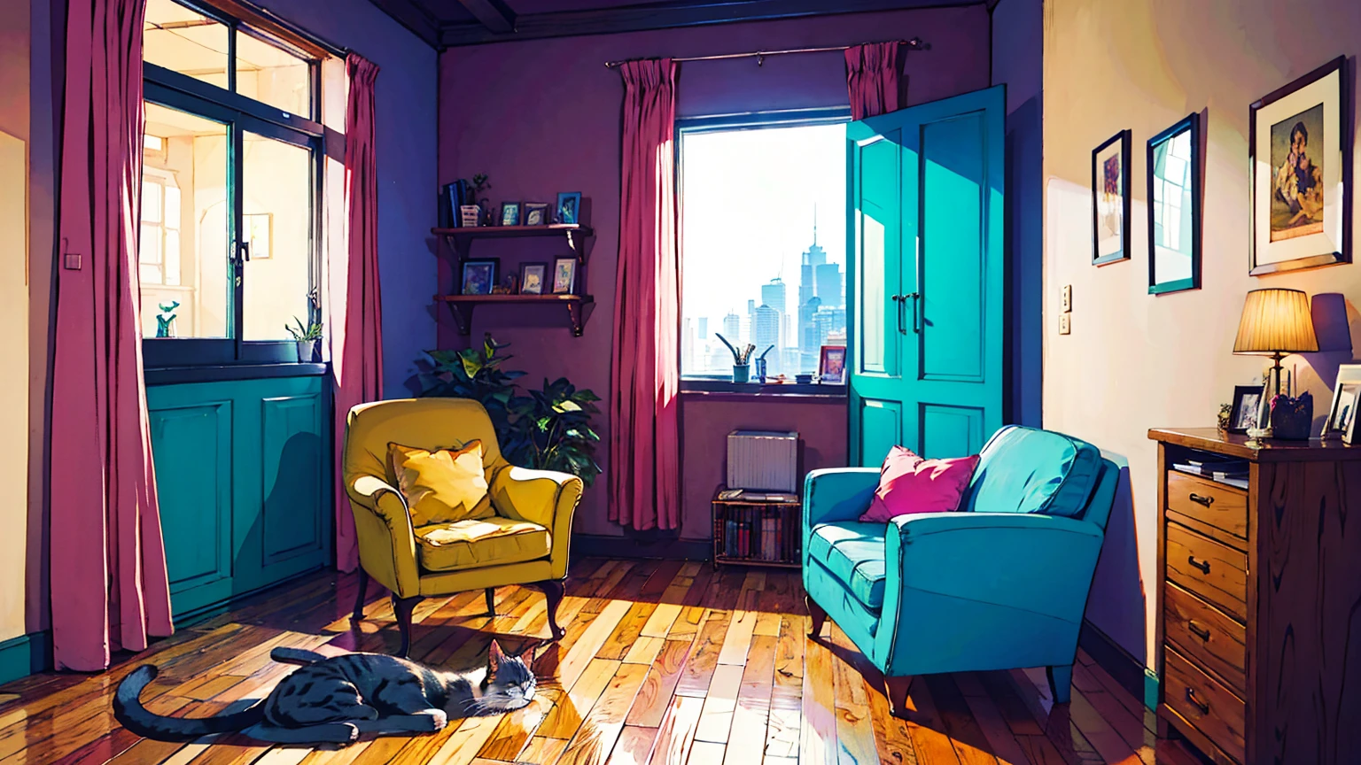 Lofi Song, cat sit on windows, bedroom, chill room, cozy room