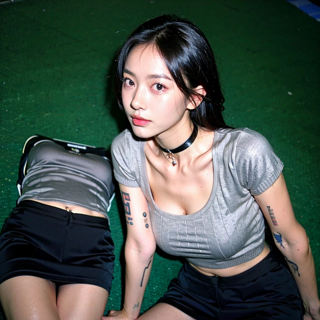 best quality, ultra high res, (photorealistic:1.4), unique faces, pretty girl, bra shirt, black tight skirt, black choker, (faded ash gray hair:1), medium breasts, looking at viewer, closeup, (pretty face) , (west girls) , (RAW photo, best quality,high quality,highres), (realistic, photo-realistic), ultra-detailed, (front lighting). 
