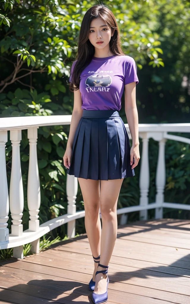 8K, best quality, Extremely detailed:1.37), Ray Tracing , Unity 8K wallpaper, ((18 years)), A beautiful Asian girl, ((proudly stands in a deck)), Representing her as a Navy pilot, ((She wore a fitted luxurious purple T-shirt)), ((Luxurious above-knee length blue satin pleated skirt)), High-resolution images capture ultra-detailed realism, Highlight Eliana&#39;s determined expression, Sharp eyes, and a confident attitude. The backdrop showcase aircraft carrier, Adds authenticity and meaning to the image. This visually striking image captures Eliana&#39;s strength and dedication as a Navy pilot, Ship, ((Blue Sea)), (((deck))), fighter, Army Helicopter, Chinook helicopter, ((Delicate face)), ((Perfect body)), ((Fine hair)), ((Detailed dress)), ((Detailed background)), ((Delicate skin)), ((detailed fighter)), Lovely knees, , Stylish appearance, Perfect young breasts under clothes, Realistic skin, Perfect angle, Surreal, Ultra-high definition image clarity, fighter头盔在手中, The eyes look very hot, Open your mouth slightly, Surreal Face, Upper body shooting, close up, 走进deck