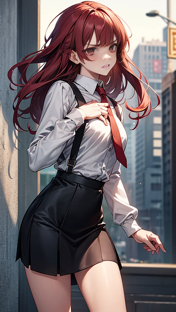 {{masterpiece}}, {{{Highest quality}}},{{Very detailed}}, {{figure}},{{tall}},{{Adult female}},,{{Fighting stance}},{from side},{{Long sleeve mini skirt uniform}},{}},}}{}},{fighting stance}},{},{}, ,{{}},{{Eyelet foot}},,{{blushing with anger}},{{}},,{{}},{{}},,Slender body}}{{Avoidance}}{{Female police officer}},,,,suspenders ,Long sleeve mini skirt uniform, White High Socks,Black fingerless gloves, Long Red Hair, Red tie,Straight hair ,Blunt bangs,Thigh holster,.amountn loafer,,blush,Wrinkles ,amount,Grit your teeth,suffering,v-shaped eyebrows.,Sweat dripping,Medium chest ,get annoyed,,Slums,,Twisting,