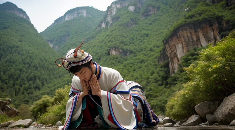 high resolution,8k,Accurate depiction,A neat picture,accurate structure,Delicate depiction,(((1man))),China,Deep in the mountains,A creature that is a hybrid of a human and a praying mantis,elder,Mantis human,Nimotozu,Praying mantis in a gi,Nimotozu,Japan Hands,顔はelder,upright