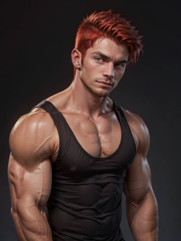 Men wearing a tank-top, red hair muscular,handsome,Solo, High Resolution, Looking at viewer,