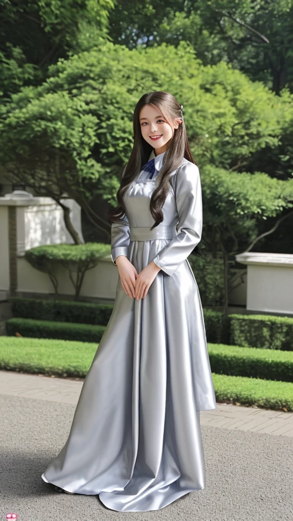 Silver semi-long hair smile Beautiful face like an actress Maid clothes Outdoor