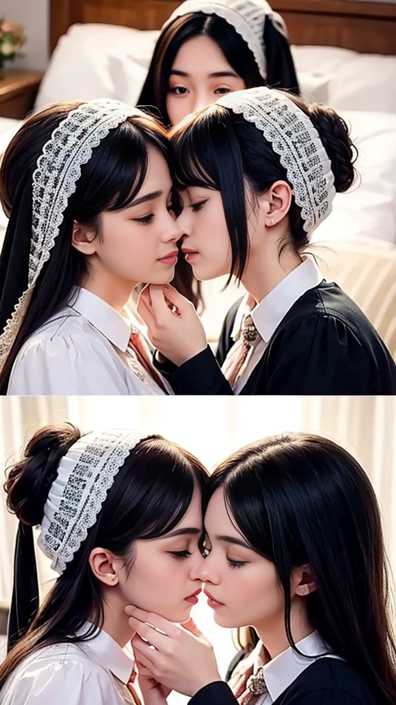 ((Beautiful sisters touching each other's breasts:1.3)), (8k, RAW Photos, Highest quality, masterpiece:1.2), Looking at the audience, Viewed from the front, Beautiful white skin, knees, Absurd face is small, Part your bangs down the middle, The forehead is visible, Glare, ((Cute and happy face:1.3)), Ultra-high resolution, ((Cute appearance々Color underwear)), ((Slender body line)), (Outstanding proportions), high school girl, (Idolフェイス, Baby Face:1.65), Japanese women, Are standing, (Photorealistic:1.37), Photon Mapping, Realistic, Cute and small face, Brown eyes, prospect, Written boundary depth, Blurred Background, (I can see the bangs), Silky smooth hair, (Firm stomach:1.3), (Beautiful and slim thighs:1.4), Small beautiful butt, (Curved waist), thigh, Nogizaka idol, Idol, (Detailed hands:1.3, Accurate hands:1.3, Beautiful little hands of a girl:1.3), (Firm and beautiful breasts:1.3), Super quality, Low people, (Clear white skin, Skin with visible pores:1.2), (Focus on the face), Check and correct the garment construction, (Perfect Anatomy:1.3), (Detailed eyes and face:1.3, Professional photography techniques),