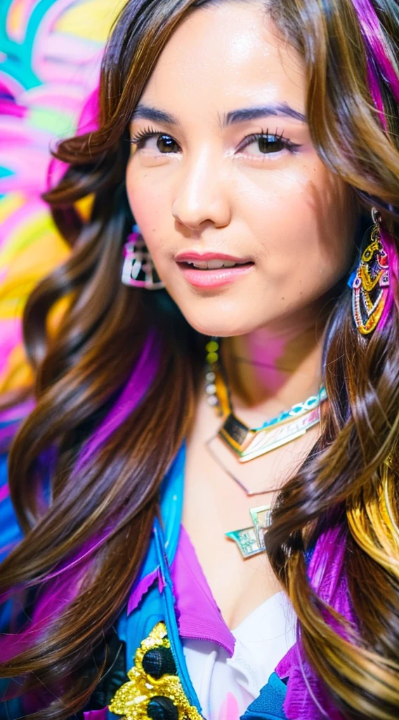 a close up of a woman with rich and colorful hair and a necklace, Cosmic hair anime girl, Rose draws pastel vibrant, guweiz style artwork, fantasy art style, rich and colorful]”, Vibrant fantasy style, rossdraws cartoon vibrant, cosmic and rich and colorful, guweiz, rich and colorfull digital fantasy art, Stunning art style, Beautiful anime style