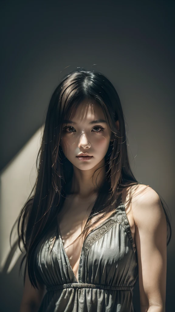 (best quality, masterpiece, ultra-high resolution, photorealistic:1.4), dark ambiance, subtle shadows, muted tones, cool lighting, 1 girl