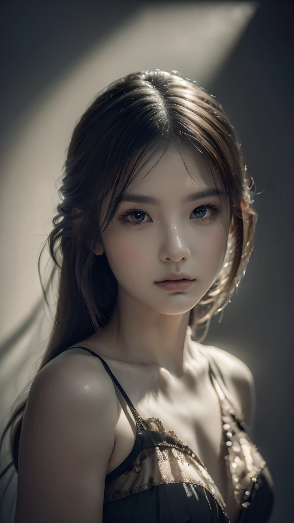 (best quality, masterpiece, ultra-high resolution, photorealistic:1.4), dark ambiance, subtle shadows, muted tones, cool lighting, 1 girl