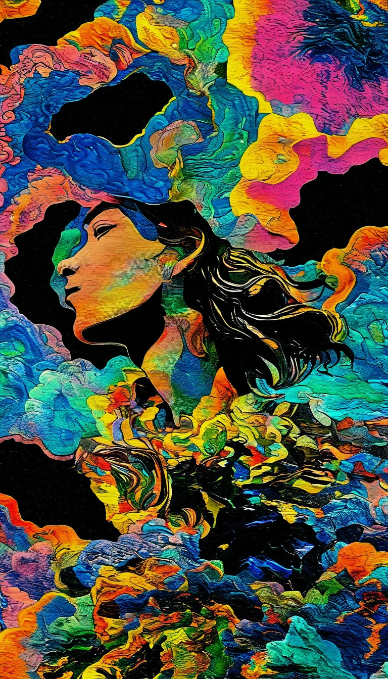 (Psychedelic风格男:1.5), (Model pose, epic:1.0) . Vibrant colors, Rotate the pattern, Abstract Form, Surrealism, Psychedelic