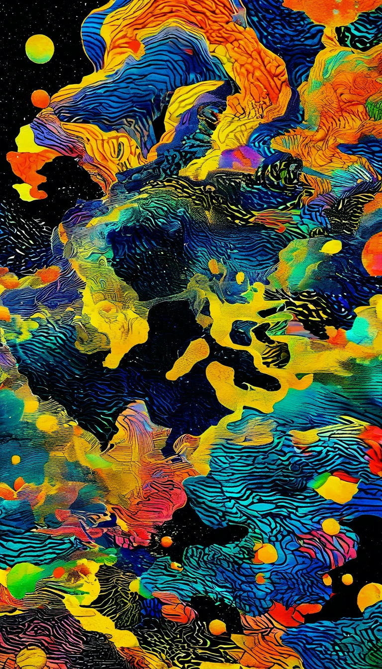 (Psychedelic风格男:1.5), (Model pose, epic:1.0) . Vibrant colors, Rotate the pattern, Abstract Form, Surrealism, Psychedelic