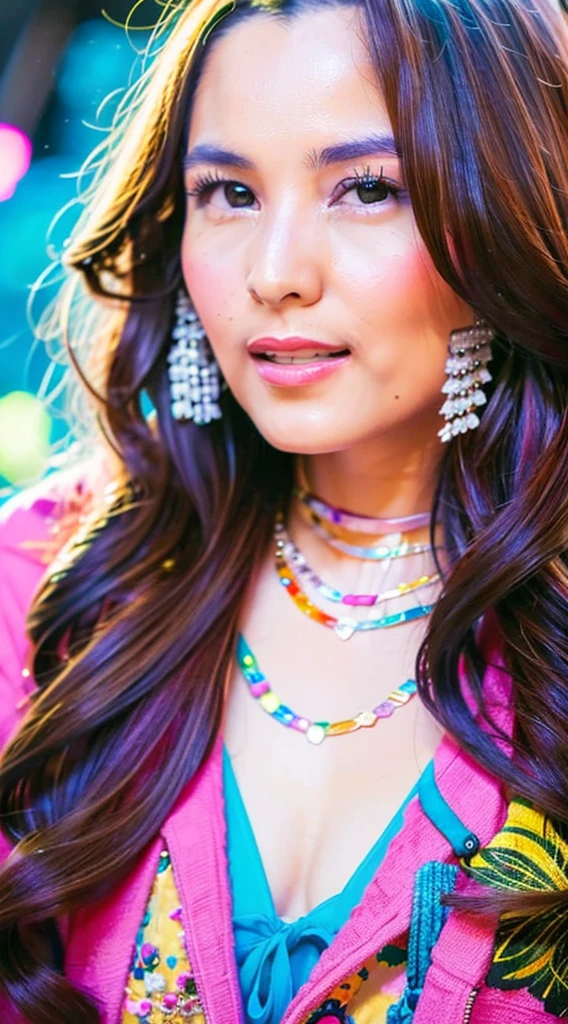 a close up of a woman with rich and colorful hair and a necklace, Cosmic hair anime girl, Rose draws pastel vibrant, guweiz style artwork, fantasy art style, rich and colorful]”, Vibrant fantasy style, rossdraws cartoon vibrant, cosmic and rich and colorful, guweiz, rich and colorfull digital fantasy art, Stunning art style, Beautiful anime style