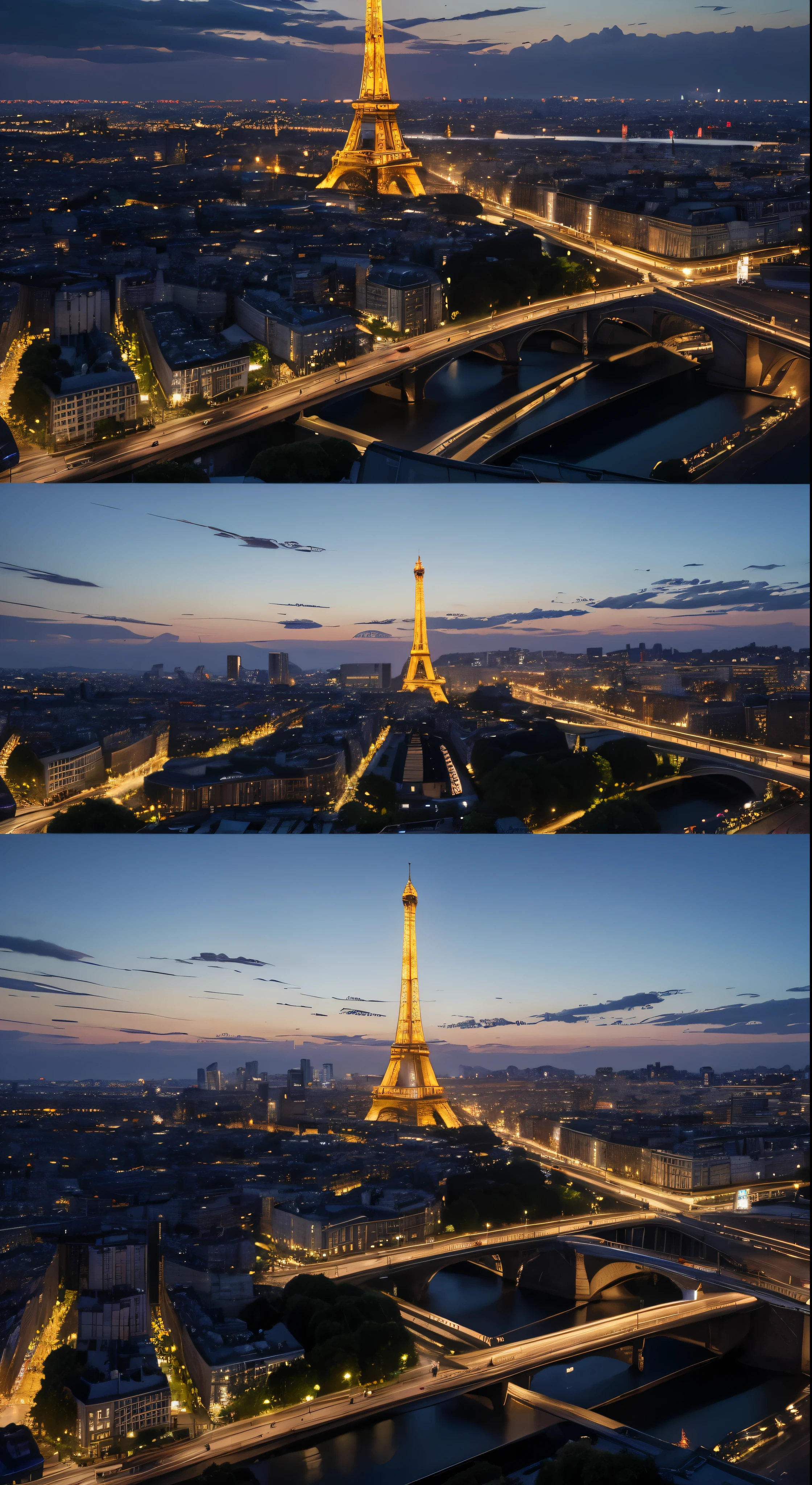 With high definition images、The towering metropolis and the majestic Eiffel Tower、Illuminated by the Paris skyline at dusk、Breathtaking cityscape。This impressive piece ieticulously reinterpreted against the backdrop of the City of Light、Provides highly detailed close-ups。High-definition aesthetics seamlessly combined、It depicts a captivating city, breathtakingly illustrated by artists Jen Bartel and Alina Aena Enami.。 This charming streetscape is reminiscent of Raleigh&#39;s unique style.、It is a testament to the miniature of a work of art.。Each piece has a life force
