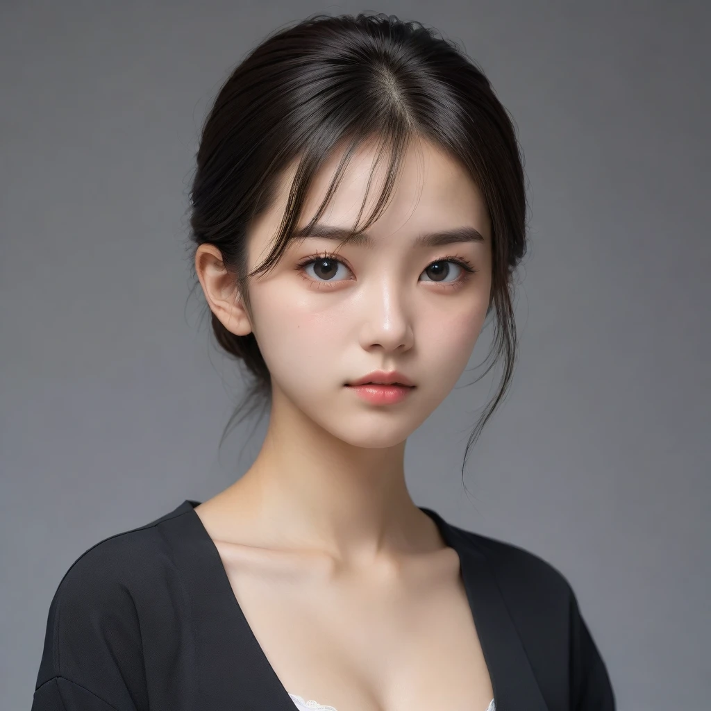 8k, Ultra-high resolution, Highest quality, masterpiece, Rule of thirds photograph,surreal, photograph, 1 Girl, (16 years old:1.3), pretty girl, Cute Face, Beautiful eyes in every detail, Detailed,masterpiece,One Girl:1.2,Japan Female Teachers,extream close up,sad,streaming tears,Black short hair,Messy bun hair,(black suit:1.3),Nun's clothing,(Impressionist Portrait of a Beautiful Girl), (Gray background:1.3),(Impressionist light and colour),Dedication to God,Realistic Skin, Perfect and beautiful face ,Perfect and cute face, Skin with attention to detail, Perfect limbs、Narrow waist,Looking at the audience、beauty,Long neck,clavicle,(((Ideal body type))),A cup small breasts :2,Portraiture:2,Perfect Anatomy,Vividly detailed,detailed,surreal,Light and shadow,spotlight