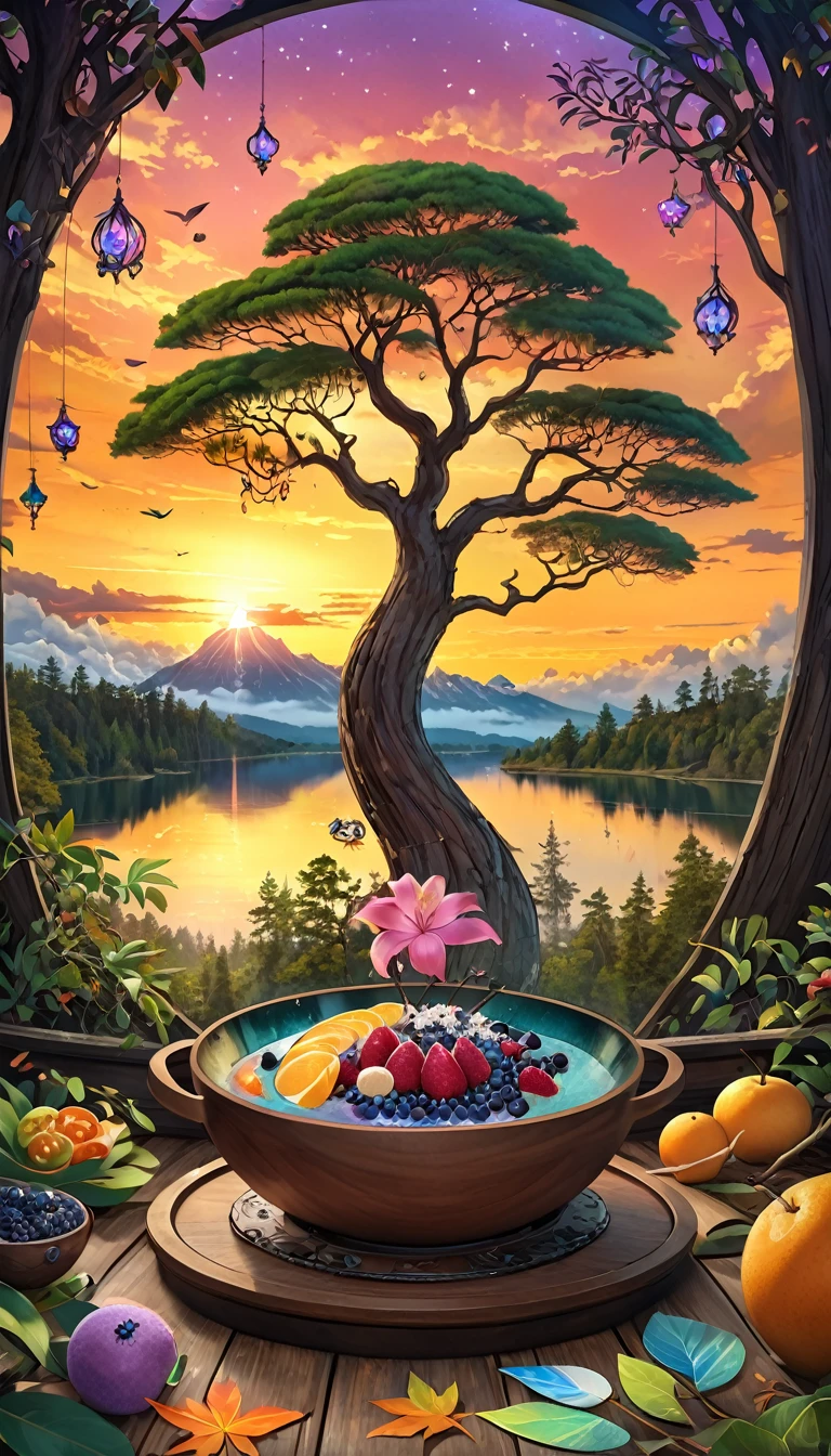 neutral color, protect, matte painting, piece of glass, Broken glass effect, vivid bright colors, natural light, Iwona Lifsches and Catherina Abel Figurative Art : Adorable digital artwork in the style of Andy Kehoe and Jasmine 3 Griffith, color sketch hardwood.  colorful leaves on trees, sunset, starry sky, white clouds,  extreme enlargement, fantasy realism, fascinating, HDR, very detailed photorealistic 3d digital art, , Acai Miki Macro Photography, enlargement, very detailed, Art Station Trends, sharp focus, studio photography, intricate details, very detailed, Greg Rutkowski(Greg Rutkowski), occult