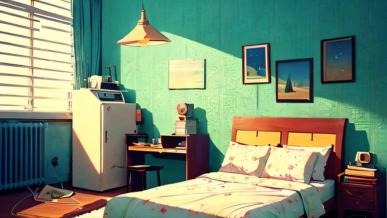(best quality), (masterpiece), an image that reflects the ambiance of Lo-fi music, (relaxed vibes:1.3), (warm tones:1.2), cozy atmosphere, vinyl records, vintage aesthetic, retro vibes, soft lighting, (serene mood:1.2), (nostalgic feel:1.1), (analog aesthetics:1.1), (lo-fi beats:1.2), (dusty textures:1.3)