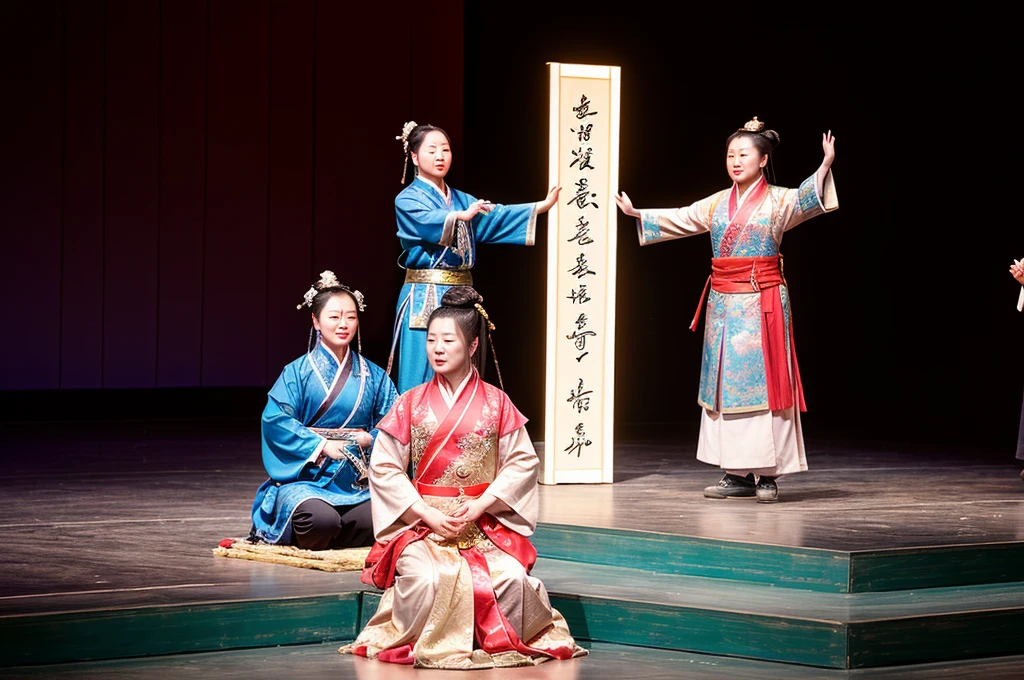 People sitting on stage together, Ruan Jia and Fenghua Zhong, Production photos, Inspired by Chen Daofu, Inspired by Song Maojin, Inspired by Zhang Zongcang, inspired by Zhang Shunzi, inspired by Guan Daosheng, Inspired by Lee Jung-jin, There are 3 actors on stage, Inspired by Dong Yuan
