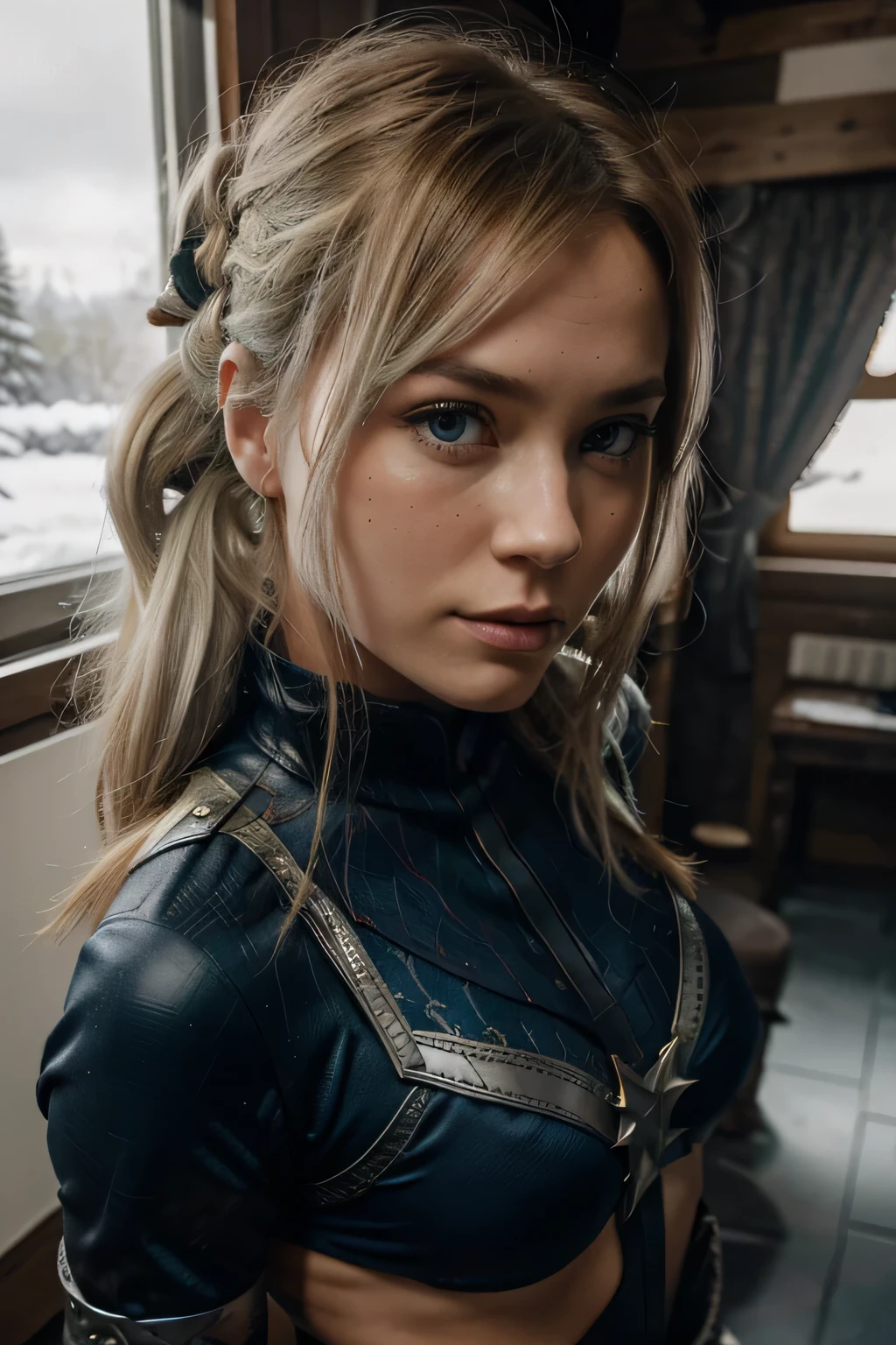 Gwen Tennyson,Captain marvel,yorkha 2b,lonely girl,Surveillance and monitoring,Atelier Risa,Close-up,winter forest,Viking Village,Runic tattoos,sexy lace lingerie,hair in ponytail,lace stockings standing on shoes,short viking hair,viking makeup,Blue eyes,Multicolored silver blonde hair,sexy look,freckles,beautiful girl,