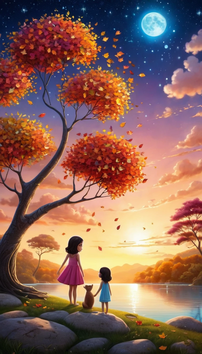 neutral color, protect, matte painting, piece of glass, Broken glass effect, vivid bright colors, natural light, Iwona Lifsches and Catherina Abel Figurative Art : Adorable digital artwork in the style of Andy Kehoe and Jasmine 3 Griffith, color sketch hardwood. colorful leaves on trees, sunset, starry sky, white clouds, extreme enlargement, fantasy realism, fascinating, HDR, very detailed photorealistic 3d digital art, , Acai Miki Macro Photography, enlargement, very detailed, Art Station Trends, sharp focus, studio photography, intricate details, very detailed, Greg Rutkowski(Greg Rutkowski), occult