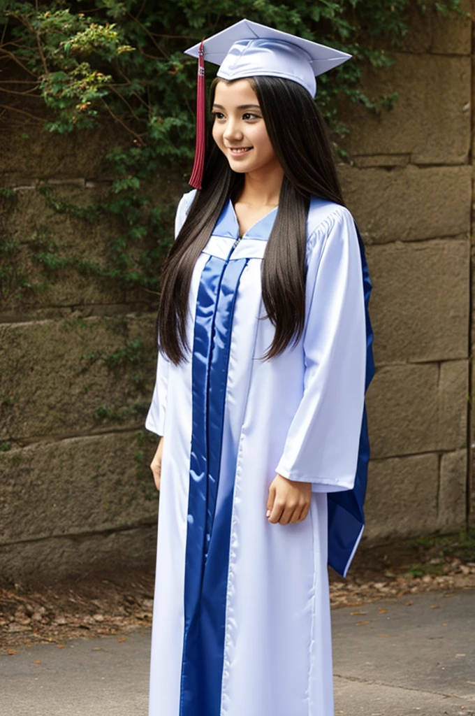 Graduation gown with long hair 