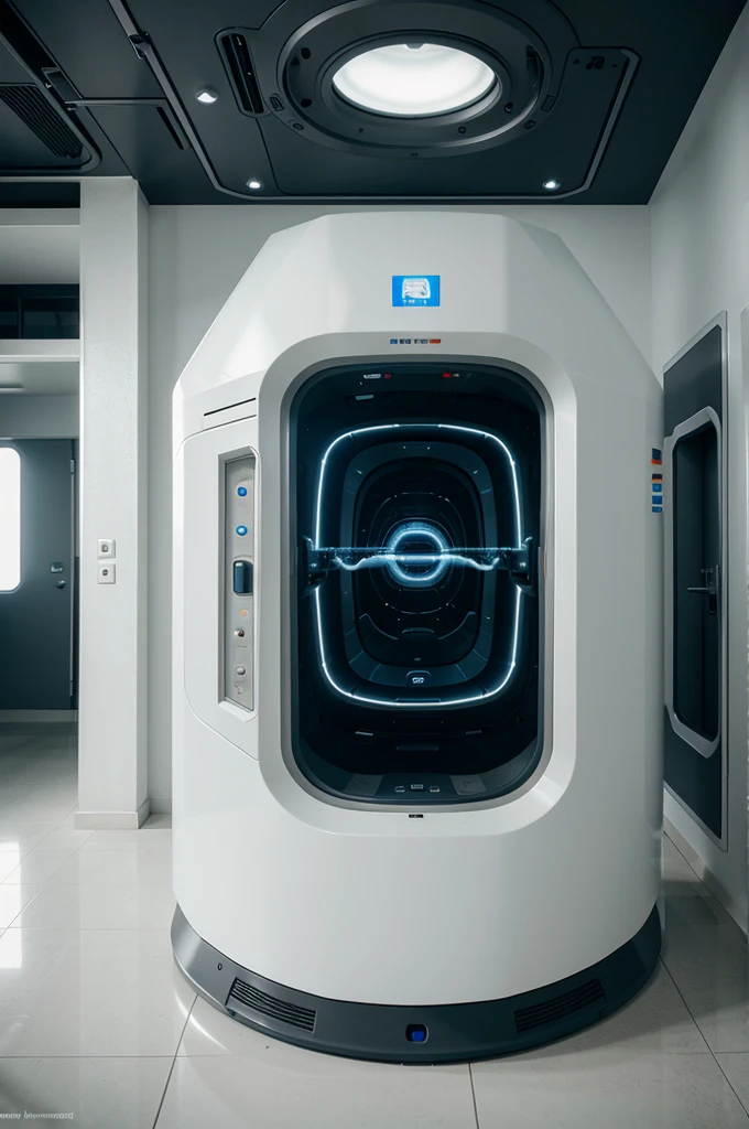 futuristic MRI machine interior, minimal, photorealistic, interior, cinematic