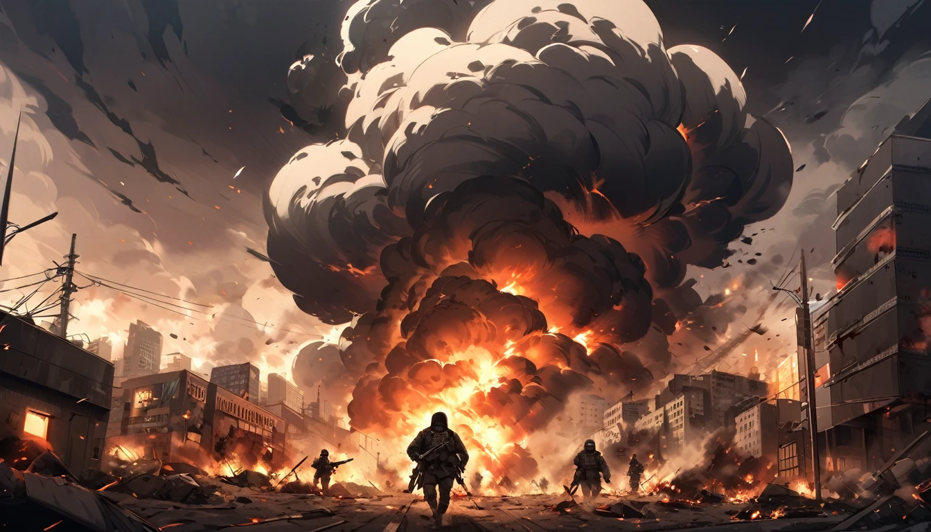  Terrorists, black balaclava, black clothes, war, city, night, blood, sandstorm, chaos, nuclear explosion, dark atmosphere, apocalypse, dark, black colour 
