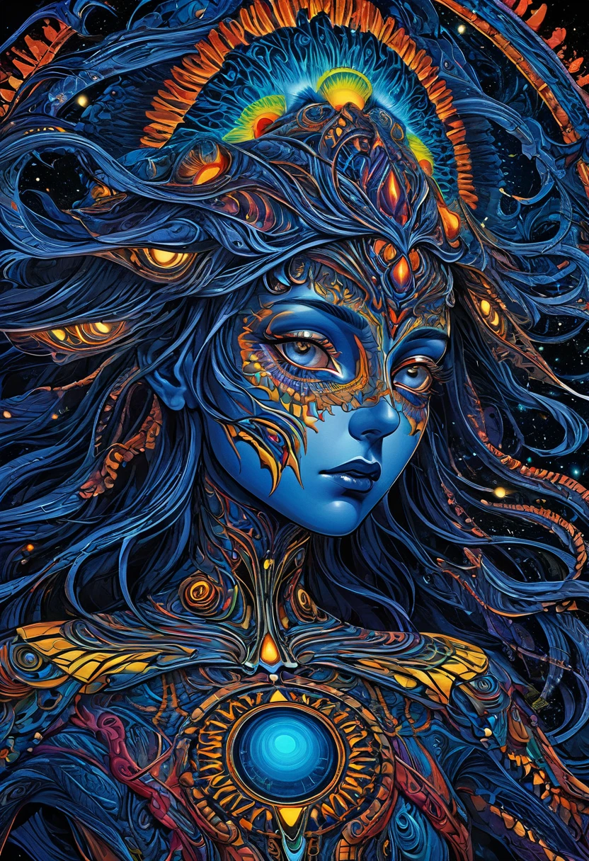(masterpiece:1.4, best quality), (complex details), Unity 8K wallpaper, Extremely detailed, (Psychedelic Art:1.4), (Alex Gray's style:1.3), [Miss | demon:10], (Lost souls in hands:1), Dark theme, Visually stunning, Goddess of darkness, fiercely, Tempting, Cowboy shooting, complex, Perfect lighting, Perfect Shadow, Perfect lighting, Perfect Shadow