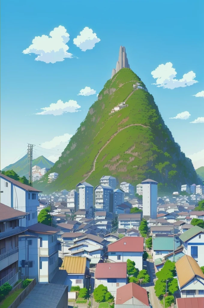 anime city with a mountain in the background, town in the background, town background, anime countryside landscape, some houses in the background, rio de janeiro in an anime film, japense village in background, residential area, japanese town, anime style cityscape, tokyo - esque town, anime scenery, anime yuru camp, entire city in view, town center background
