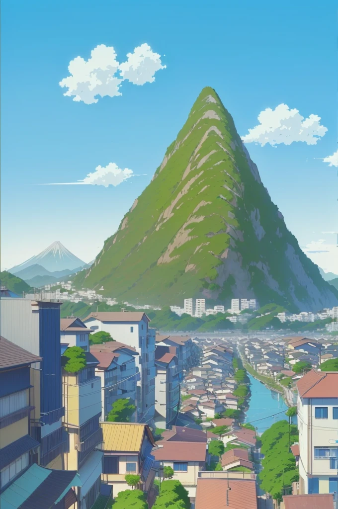 anime city with a mountain in the background, town in the background, town background, anime countryside landscape, some houses in the background, rio de janeiro in an anime film, japense village in background, residential area, japanese town, anime style cityscape, tokyo - esque town, anime scenery, anime yuru camp, entire city in view, town center background