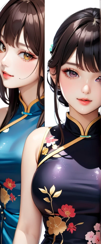 (masterpiece,highest quality,超A high resolution),japanese woman, (((Very beautiful 25 year old girl))), pretty girl、look at the photographer､  ((beautiful low ponytail)), super cute face, glossy lips, double eyelids in both eyes,natural smile、 natural makeup, long eyelashes, Shiny and smooth hair､center image,  perfect limbs, perfect ???????,(((China dress)))、((()),wet with sweat,