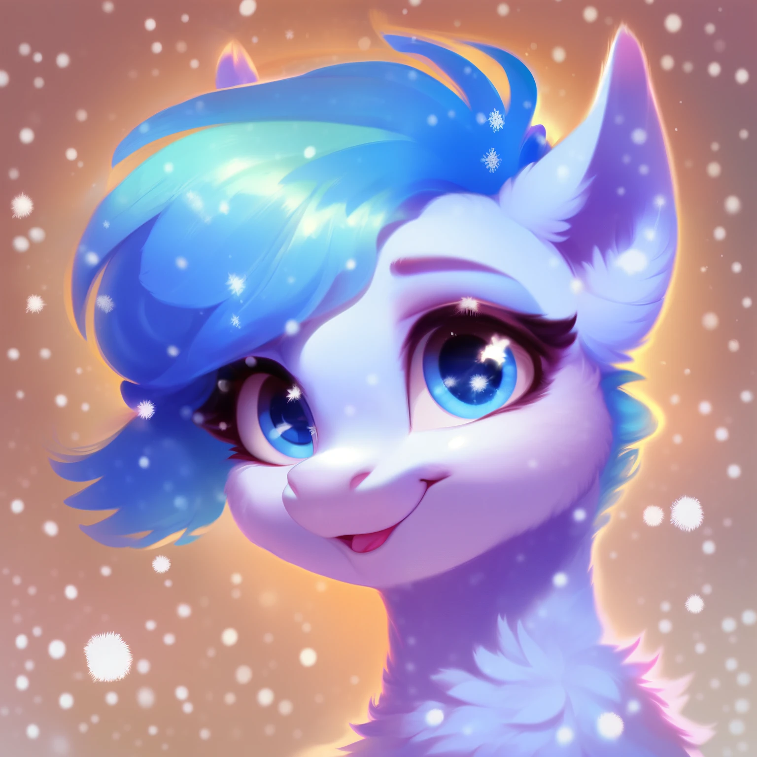 rating_safe, score_9, fluffy, feral pegasus pony,Bad，round cute face,very (((light blue  body))), (((snow-white short mane))) Smooth and fine semi-long bristles，Gentle and clear light blue eyes，Gentle smile。Soft tones