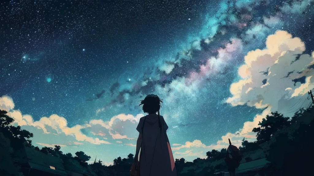 universe、A starry sky、Studio Ghibli、ジブリ風anime、Ghibli Art、anime、Ghibli Style