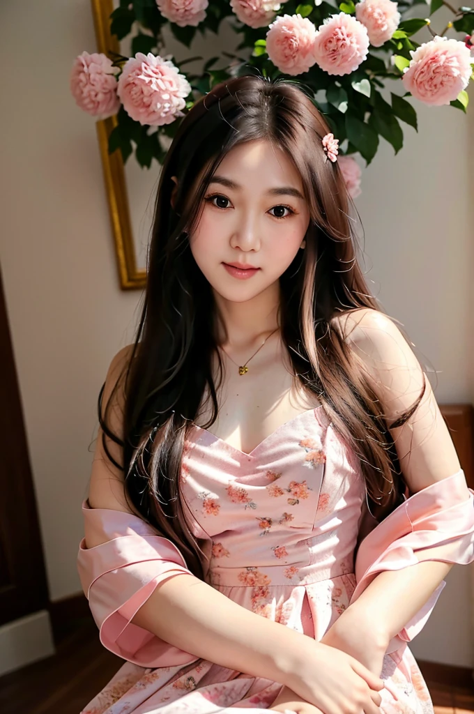 Expires in 14 days A young and sweet girl,very young,energetic,Round head,Round head,Slightly fat,Slightly fat,Young and beautiful,Pink skin,High raised chest,looking at the audience,Smile,Slightly fat body,Exquisite facial features,blushing,Pink skin,black hair,big eyes,high nose bridge,little cherry mouth,Wearing a floral dress,Leaking the neck,Necklace around the neck,indoor,The background is a window,It was cosy