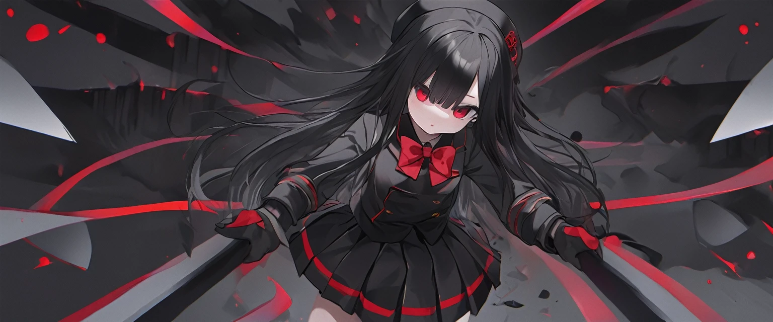 A yandere girl with red eyes, school uniform, holding a knife